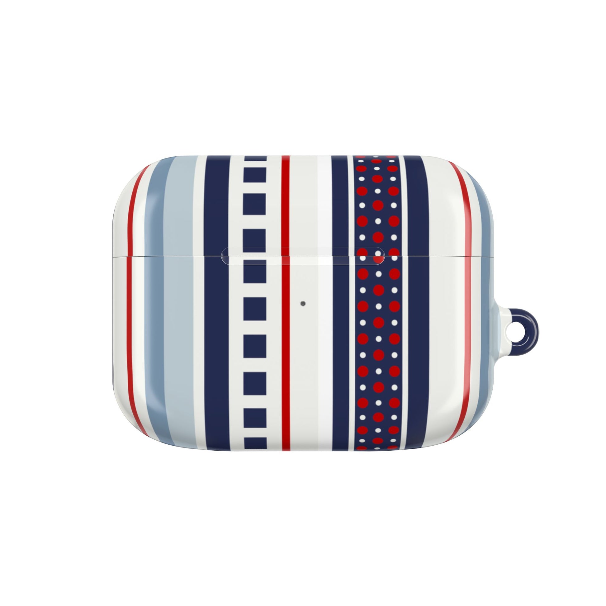 Striped and patterned case on a white background