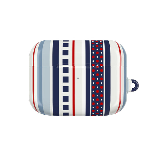 Striped and patterned case on a white background