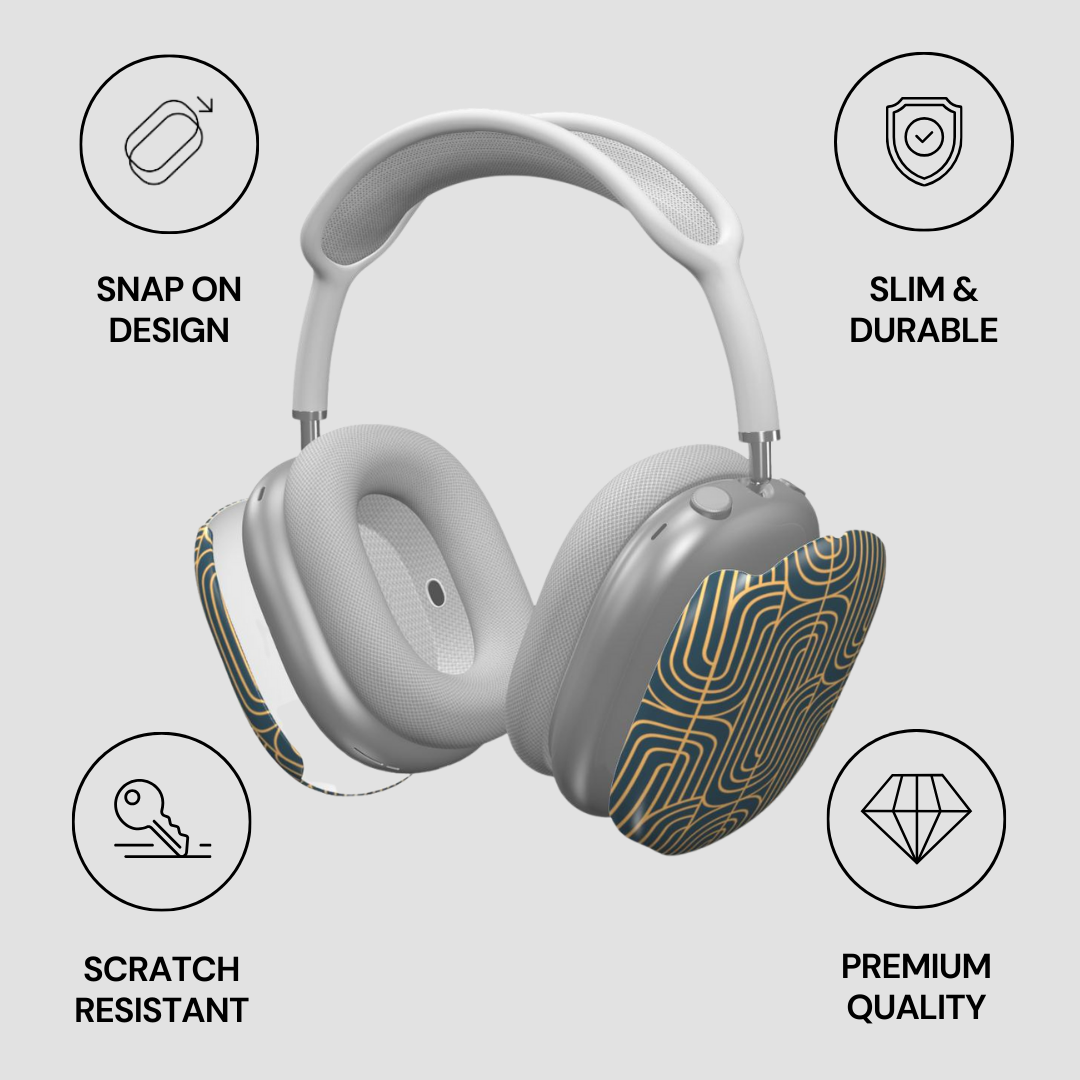 Gray headphones with design features highlighted on a light gray background