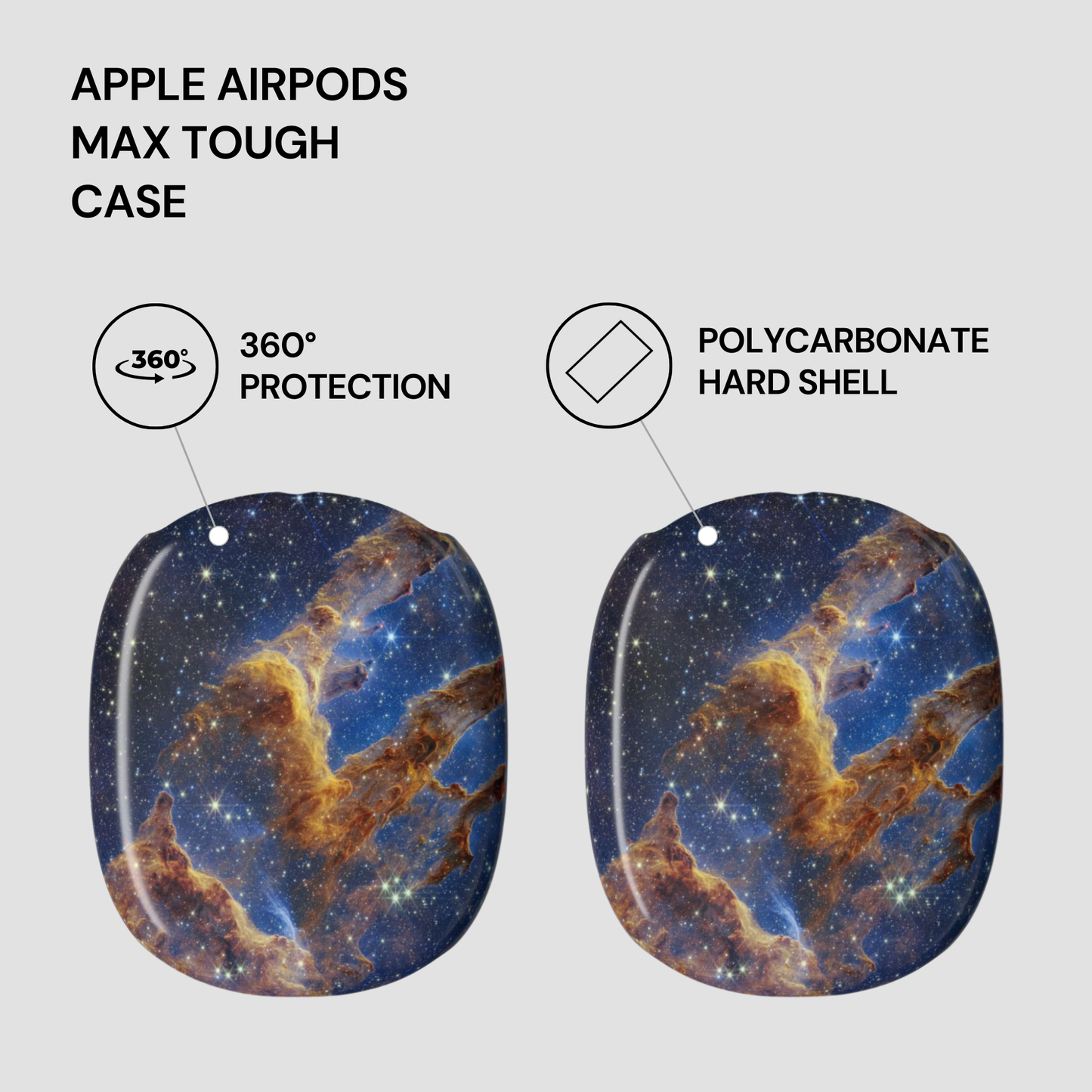 Apple AirPods Max Tough Case with nebula design on a light gray background