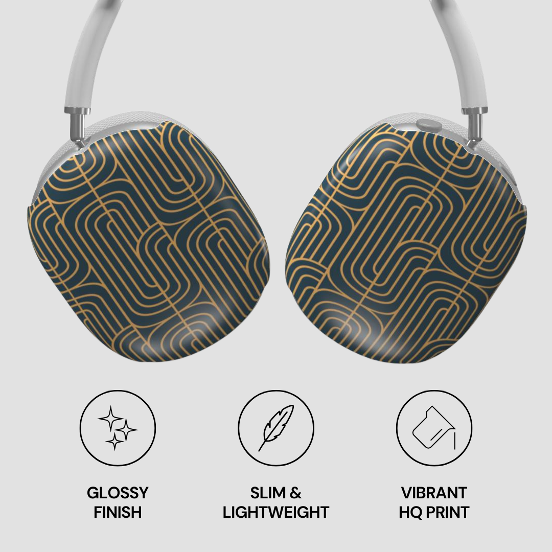 Pair of headphones with geometric pattern on a light gray background