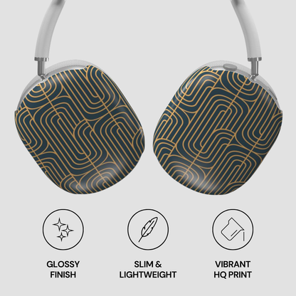 Pair of headphones with geometric pattern on a light gray background