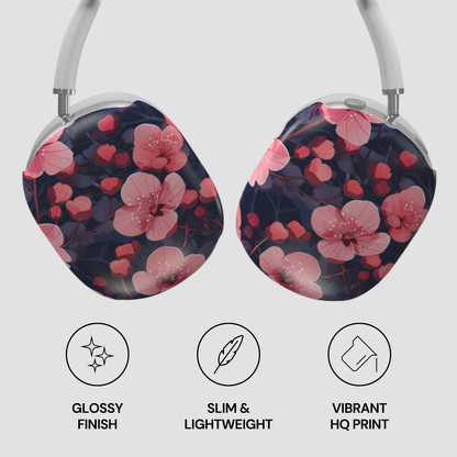 Floral-patterned headphones with glossy finish, slim design, and vibrant print on a light gray background.