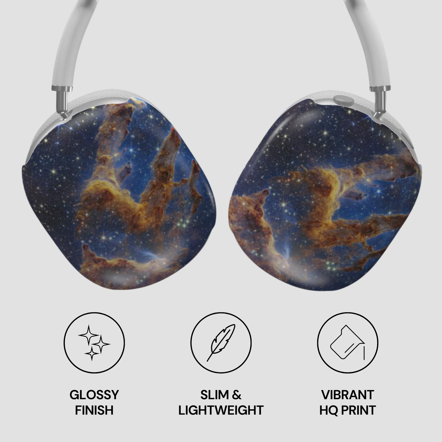 Headphones with galaxy design on a white background