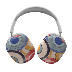 Colorful headphones with circular pattern on a white background
