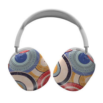 Colorful headphones with circular pattern on a white background