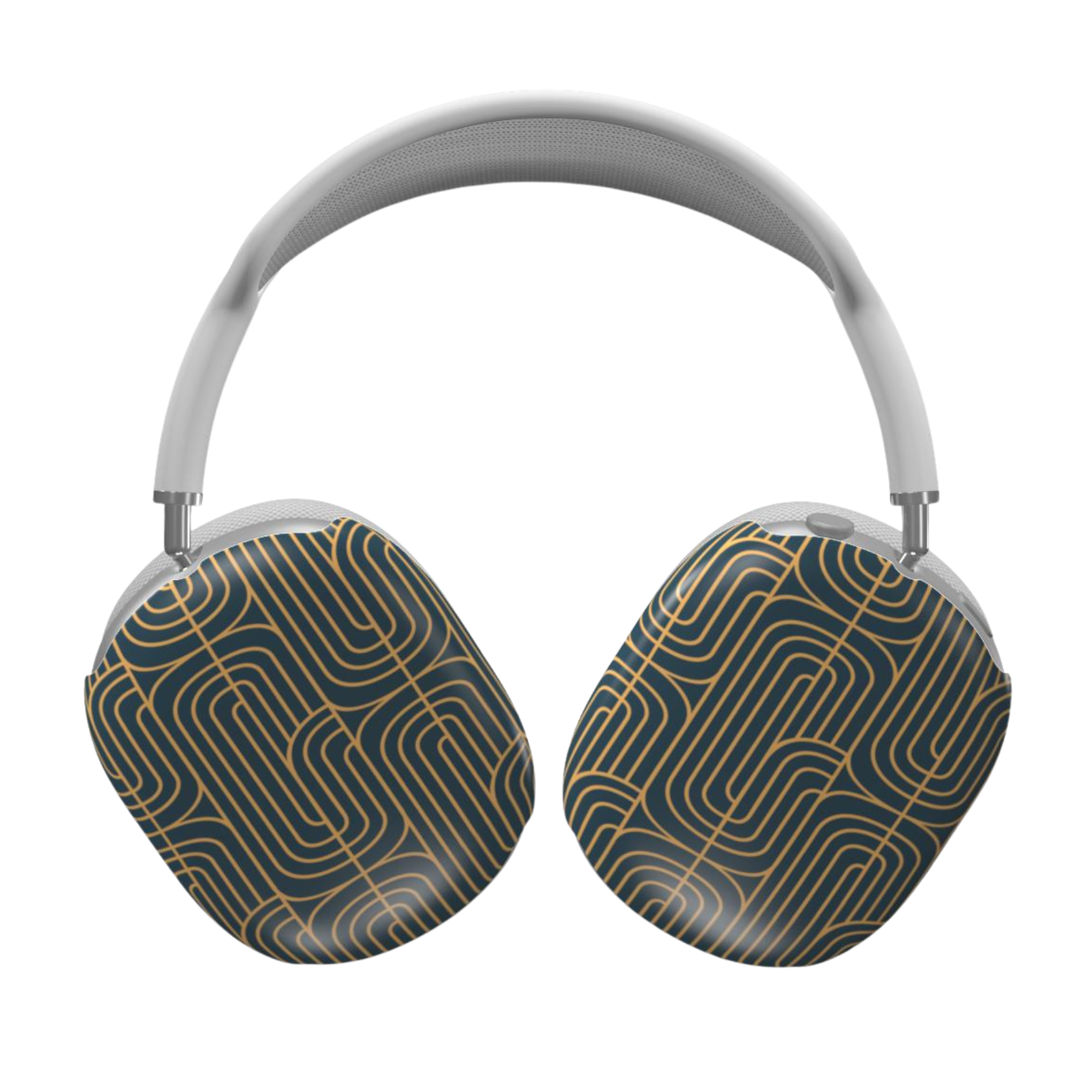 Headphones with a geometric pattern on a white background