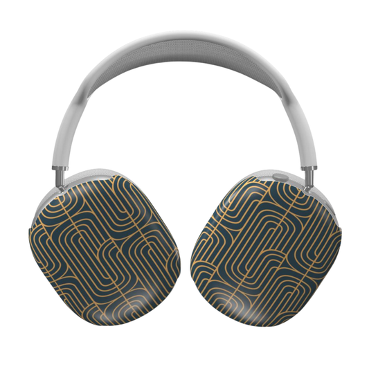 Headphones with a geometric pattern on a white background