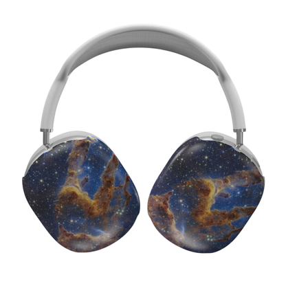 Headphones with a space-themed design on a white background