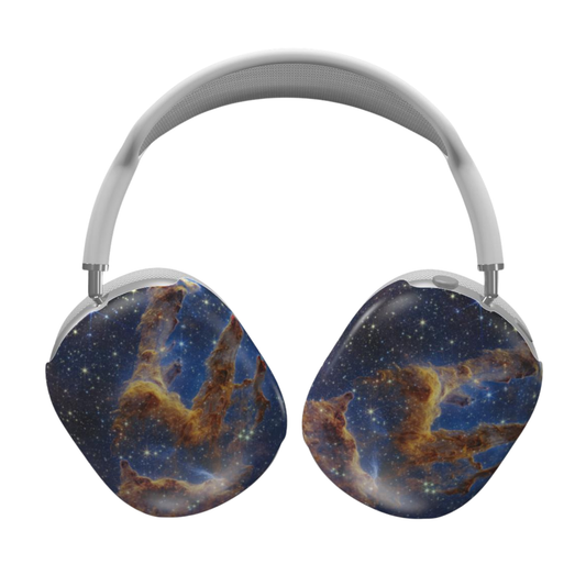 Headphones with a space-themed design on a white background
