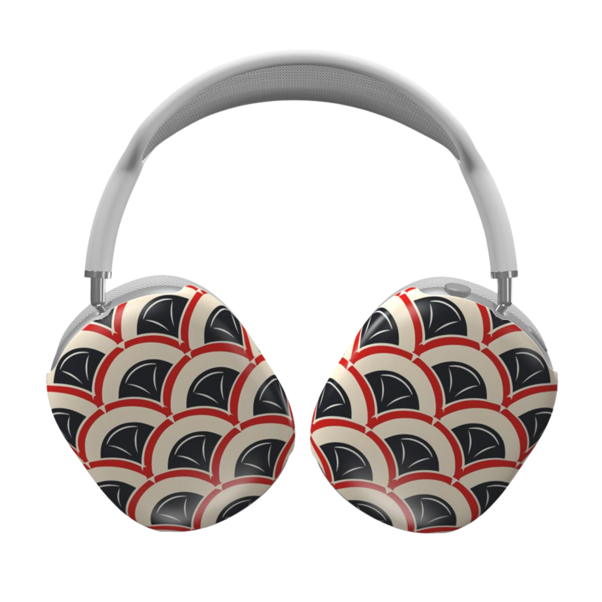 Headphones with a geometric pattern on a white background