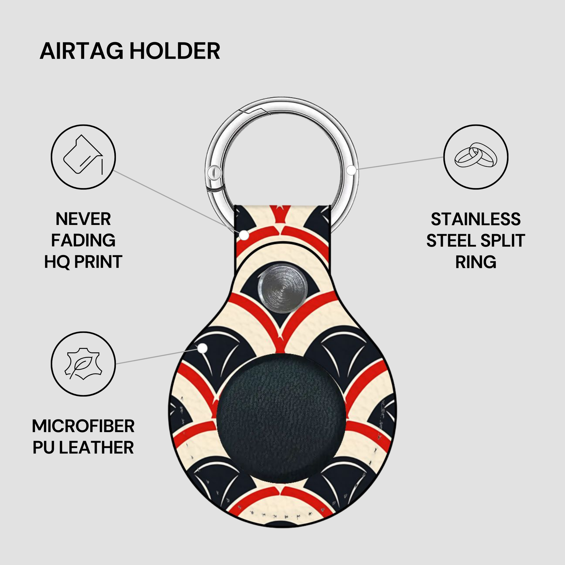 Airtag holder with Union Jack design on a gray background
