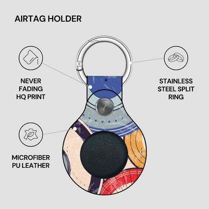 Airtag holder with features highlighted on a gray background