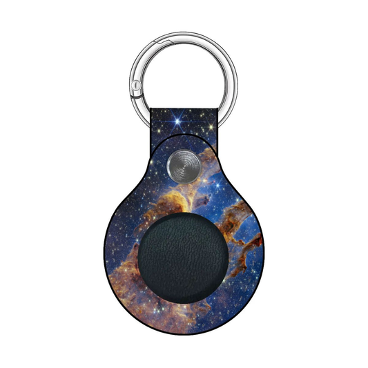 Keychain with space-themed design on a white background