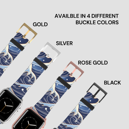 Watch band with different buckle colors on a gray background