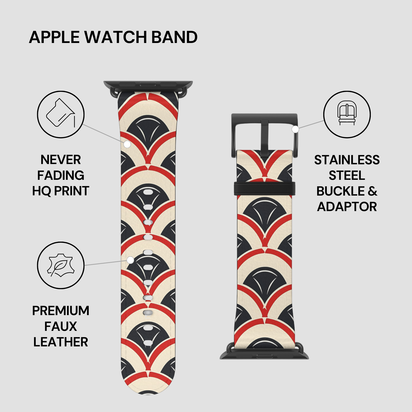 Apple Watch band with geometric pattern on a gray background