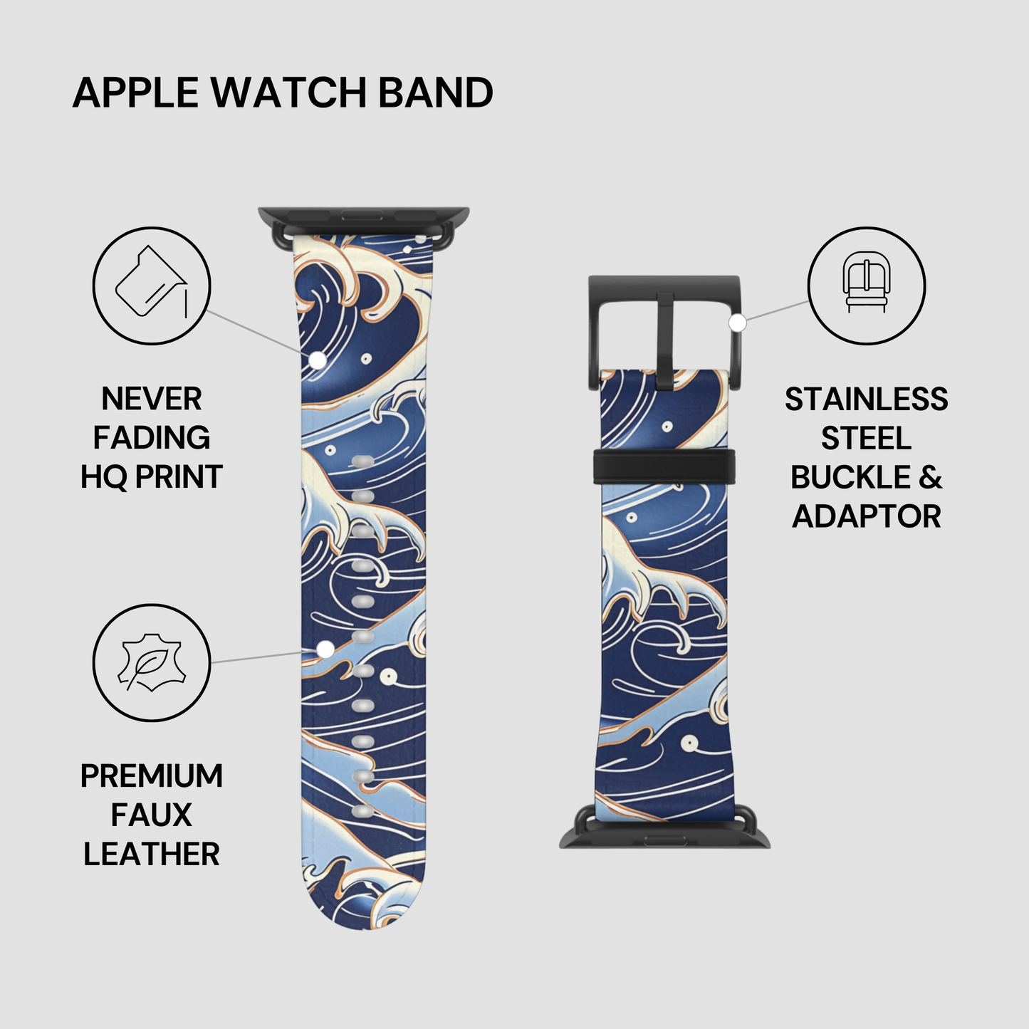 Apple watch band with wave design on a gray background by Casenari