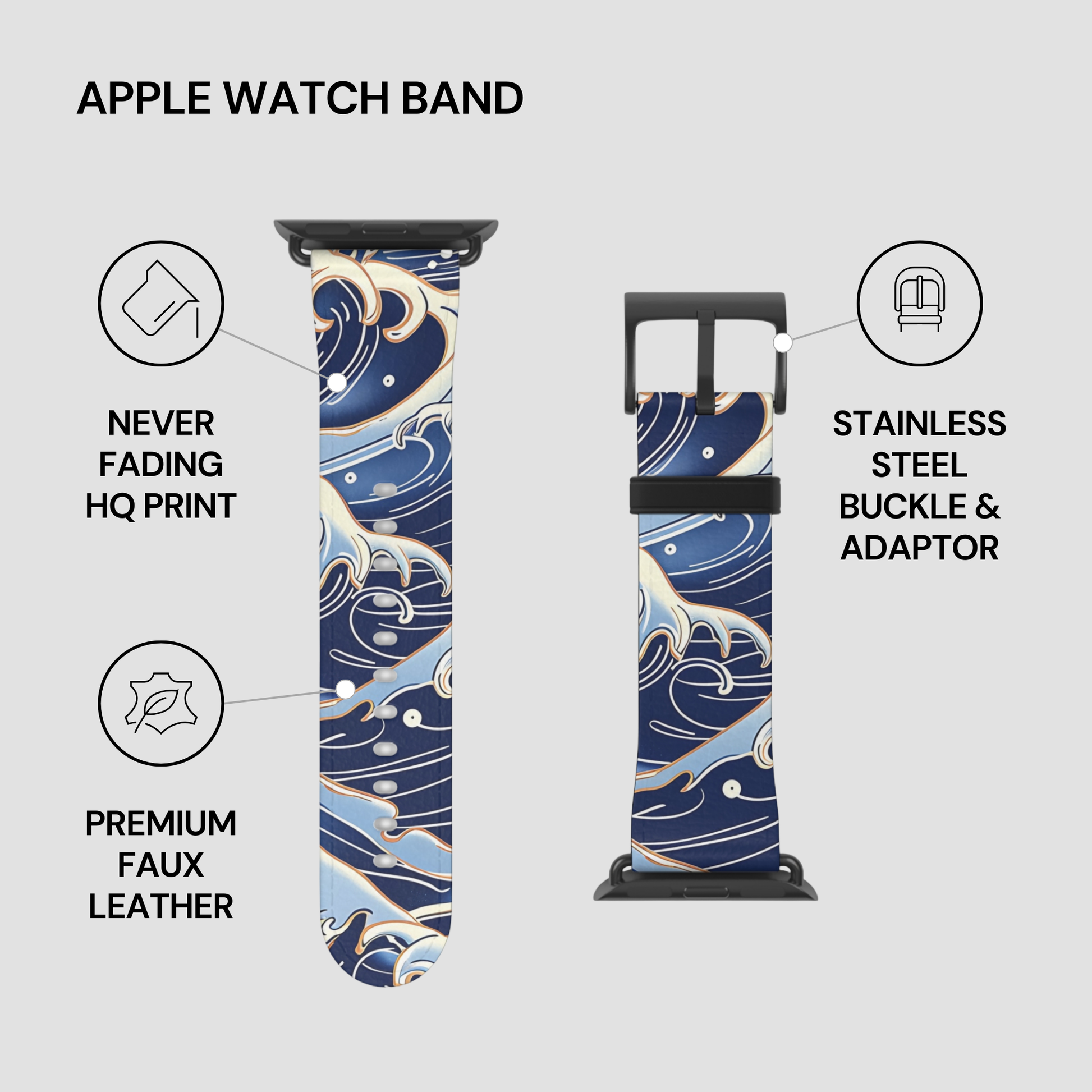 Apple watch band with wave design on a gray background by Casenari