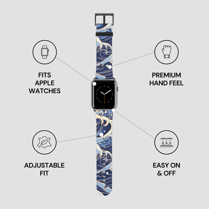 Watch band with adjustable fit, premium hand feel, and easy on/off features on a gray background by Casenari