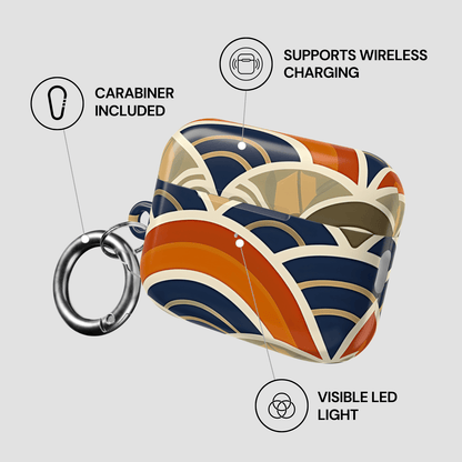 Colorful case with carabiner, wireless charging, and LED light features on a gray background