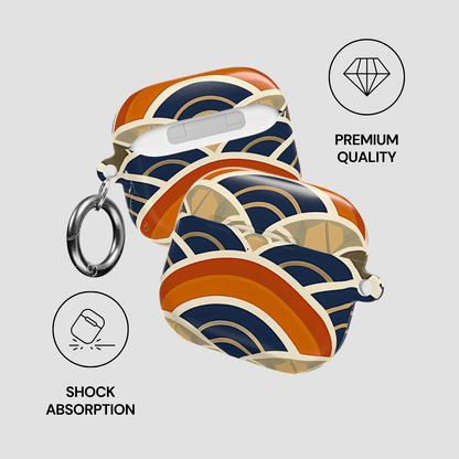 Colorful case with wave pattern and keychain on a light gray background