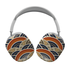 Headphones with a colorful wave pattern on a white background