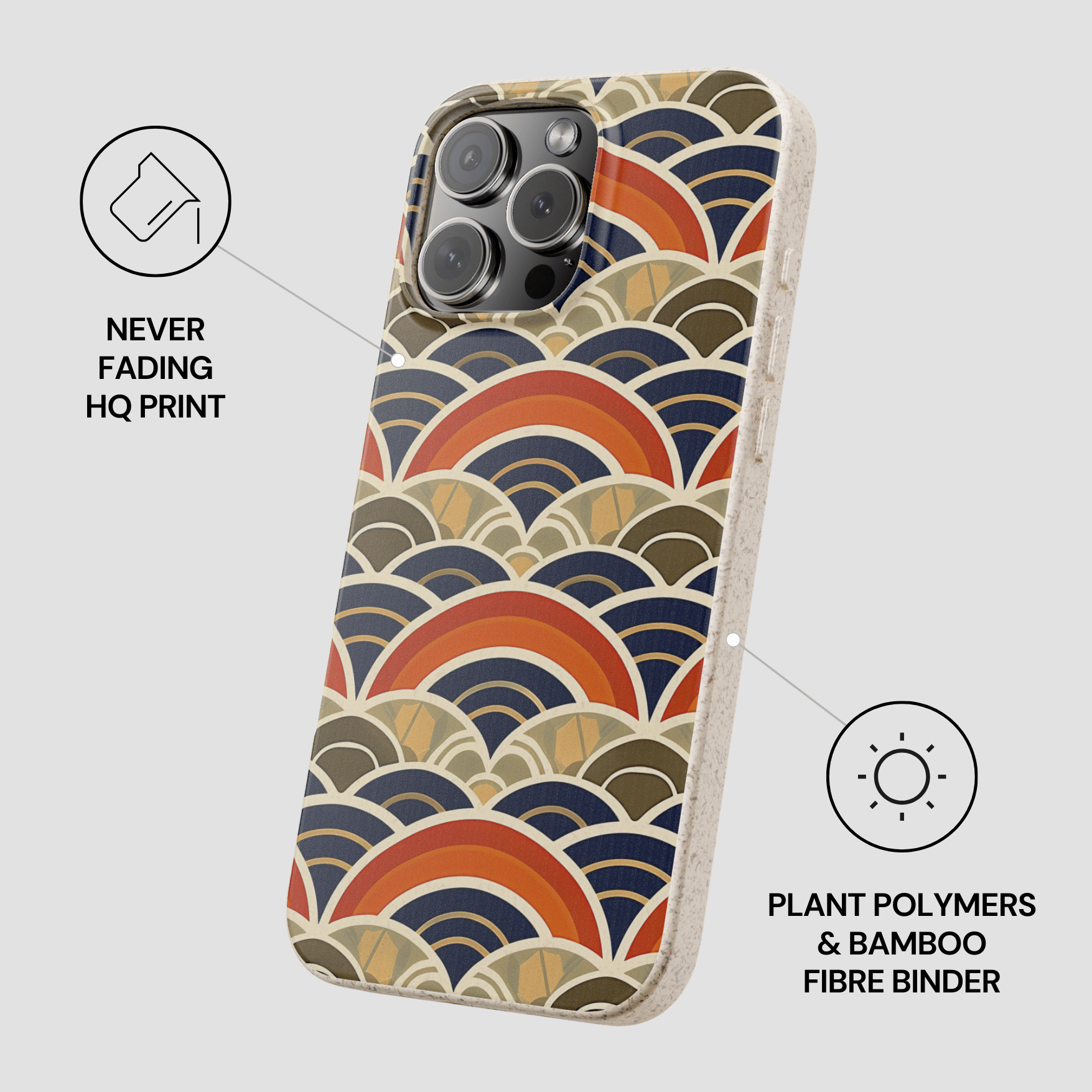 Phone case with wave pattern on a light gray background