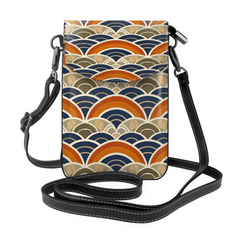 Crossbody bag with a colorful wave pattern on a white background