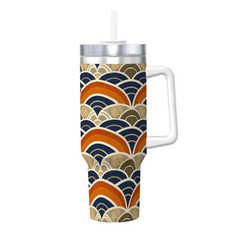Tumbler with a colorful wave pattern on a white background