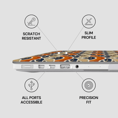 Laptop with features highlighted on a gray background