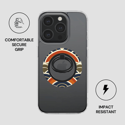 Phone case with ring holder on a gray background