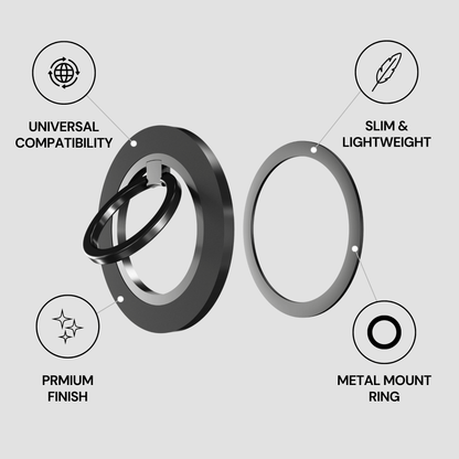 Metal mount ring with features labeled on a light gray background