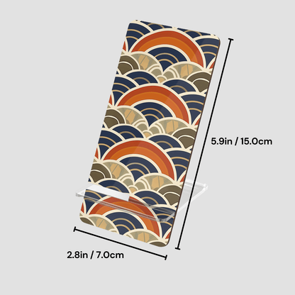 Phone case with wave pattern and measurements on a light gray background