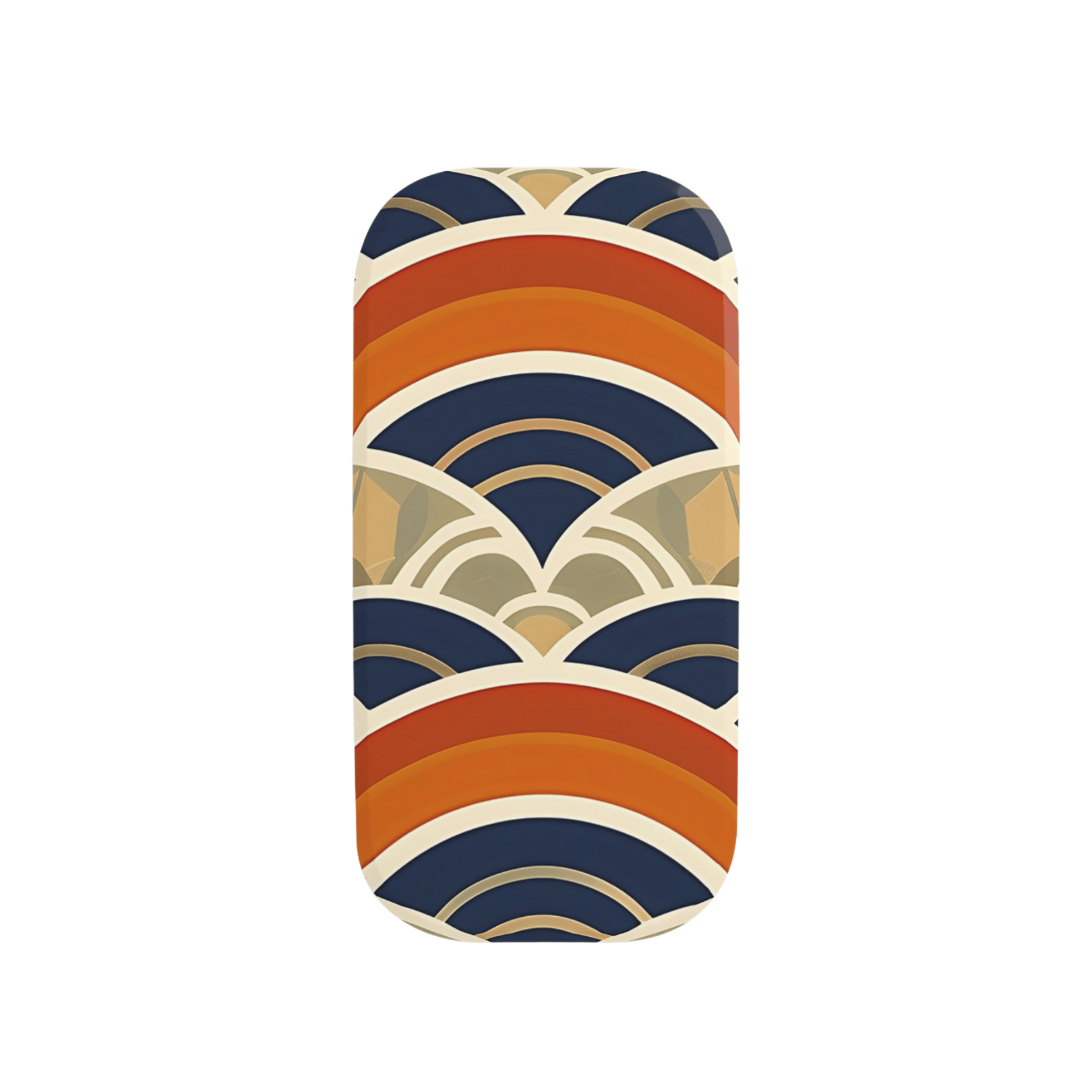 Phone case with a colorful geometric pattern on a white background