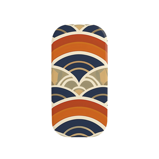 Phone case with a colorful geometric pattern on a white background