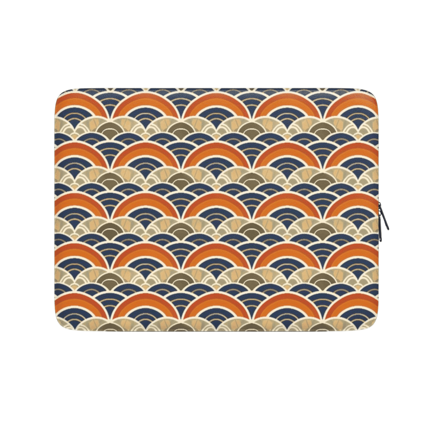 Laptop sleeve with a geometric wave pattern on a white background