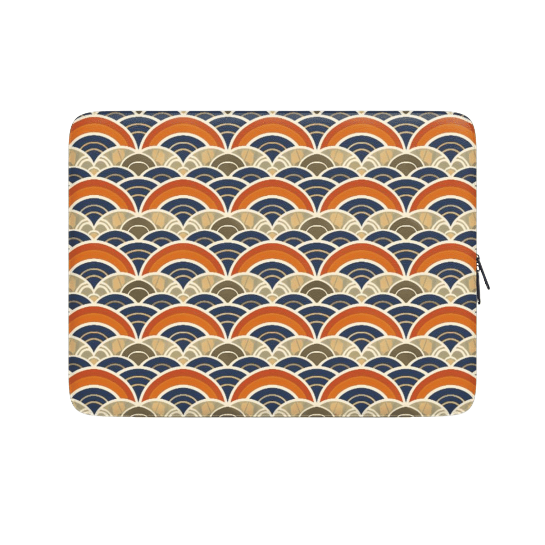 Laptop sleeve with a geometric wave pattern on a white background