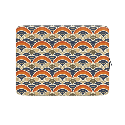 Laptop sleeve with a geometric wave pattern on a white background