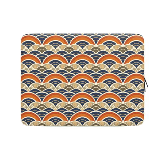 Laptop sleeve with a geometric wave pattern on a white background