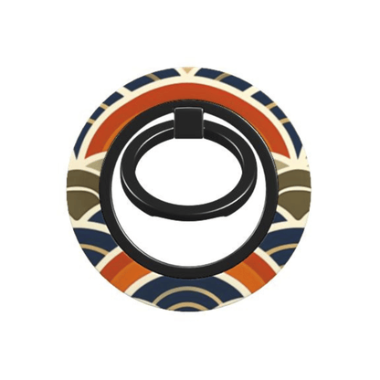 Colorful circular phone ring holder with geometric pattern on a white background