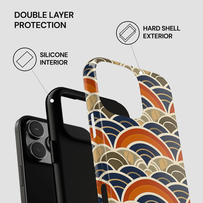 Phone case with double layer protection features on a gray background