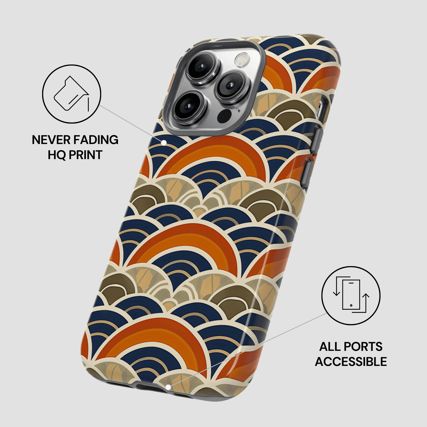 Phone case with wave pattern on a light gray background