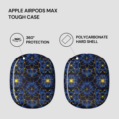 Tough case for Apple AirPods Max with blue floral design on a gray background