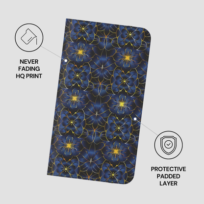 Floral patterned product with protective features on a gray background