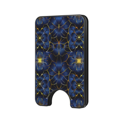Azure Bloom Magnetic Wallet with elegant blue floral design and gold detailing on a light background