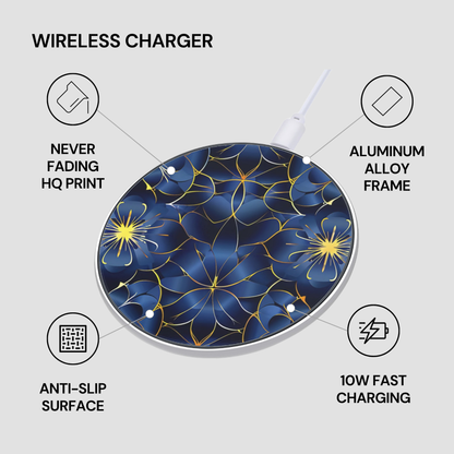 Wireless charger with floral design on a gray background