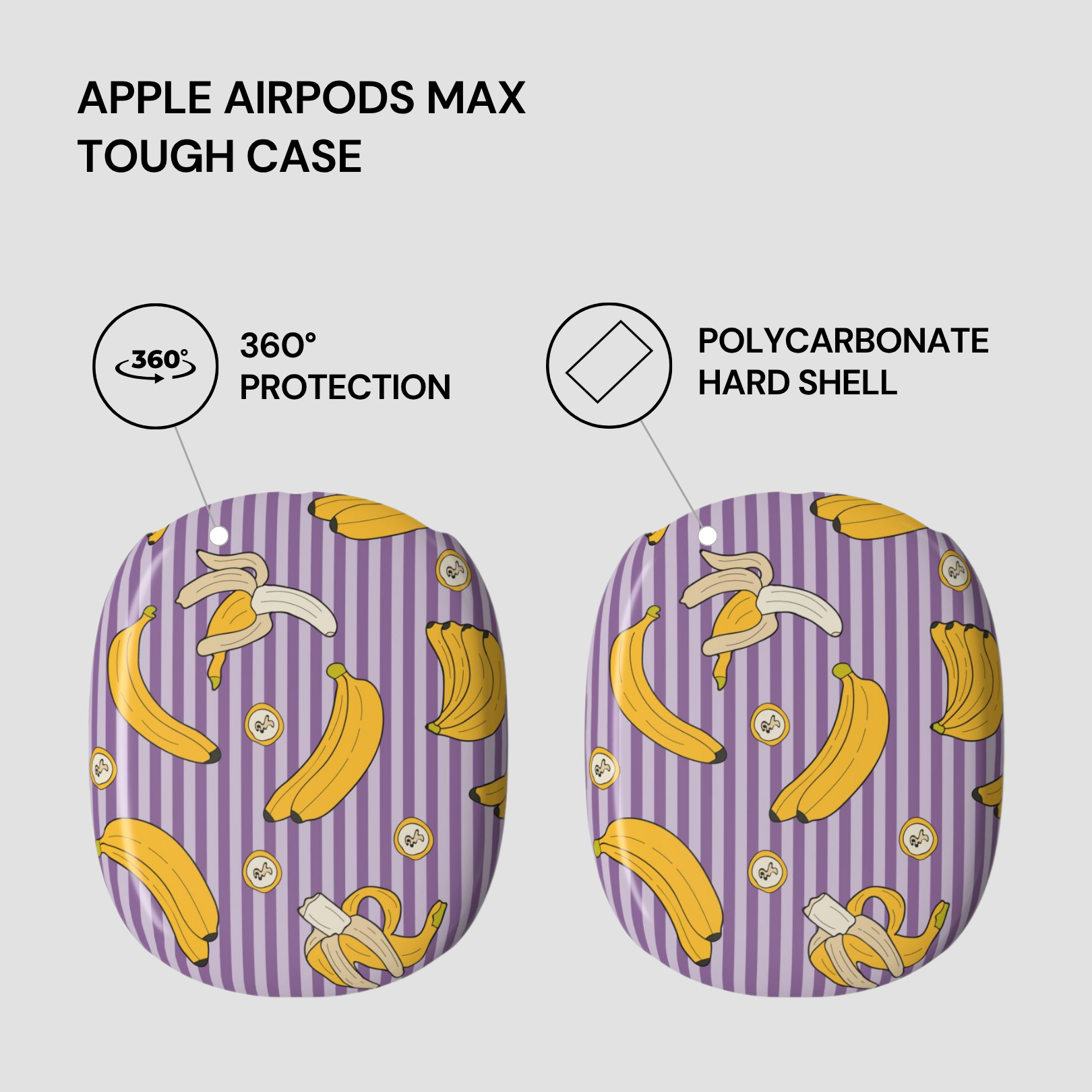 Apple AirPods Max tough case with banana pattern on a white background