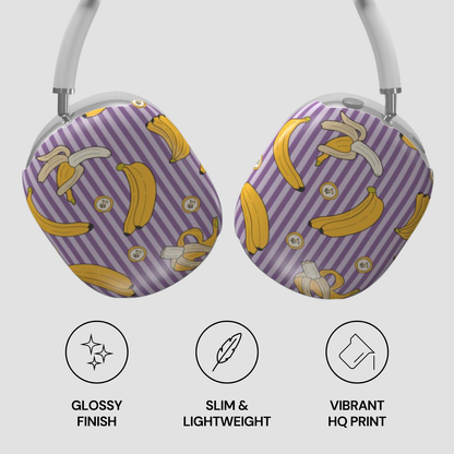 Purple striped cases with banana pattern on a white background