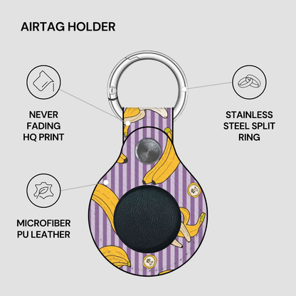 Airtag holder with banana pattern on a gray background