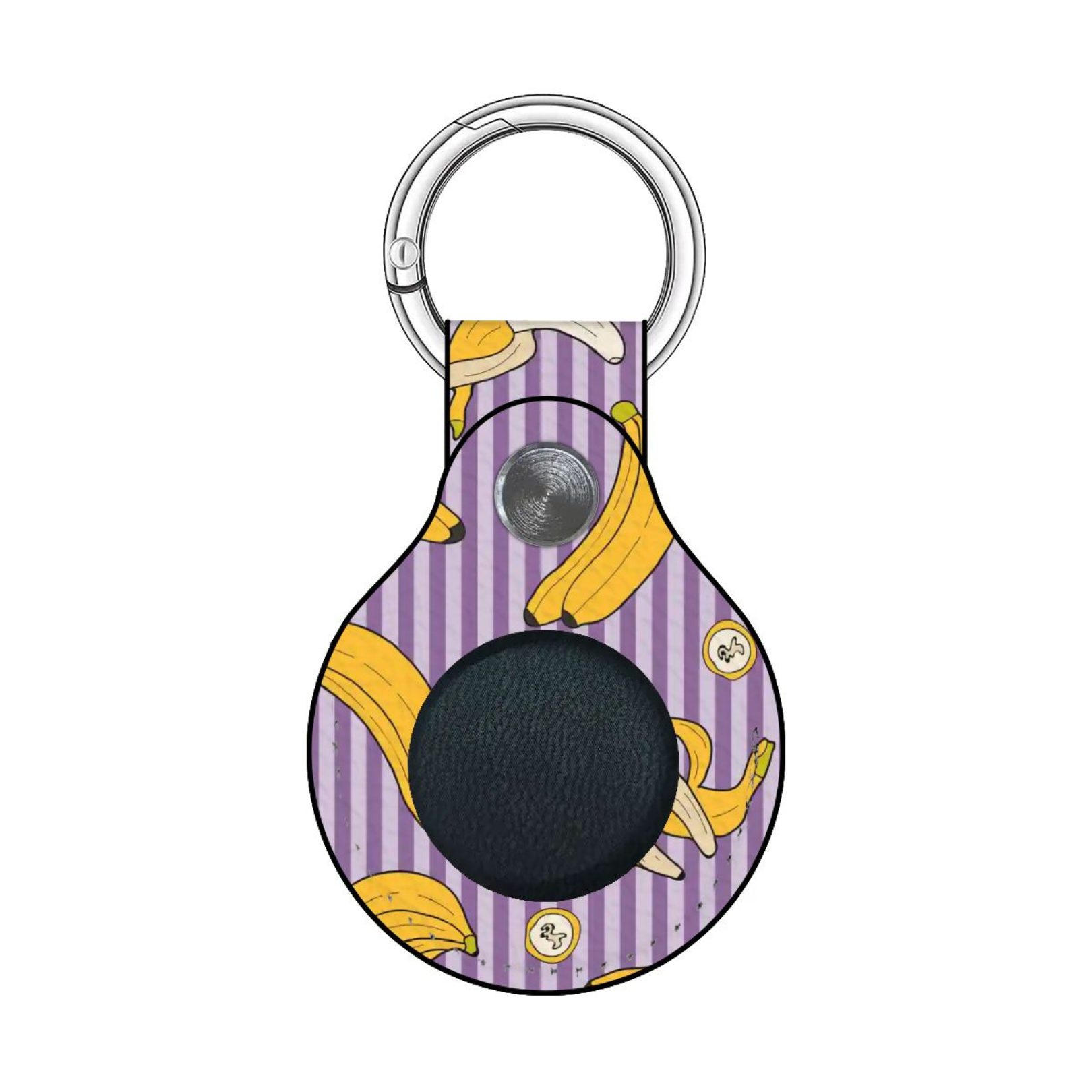 Keychain with banana pattern on a purple background
